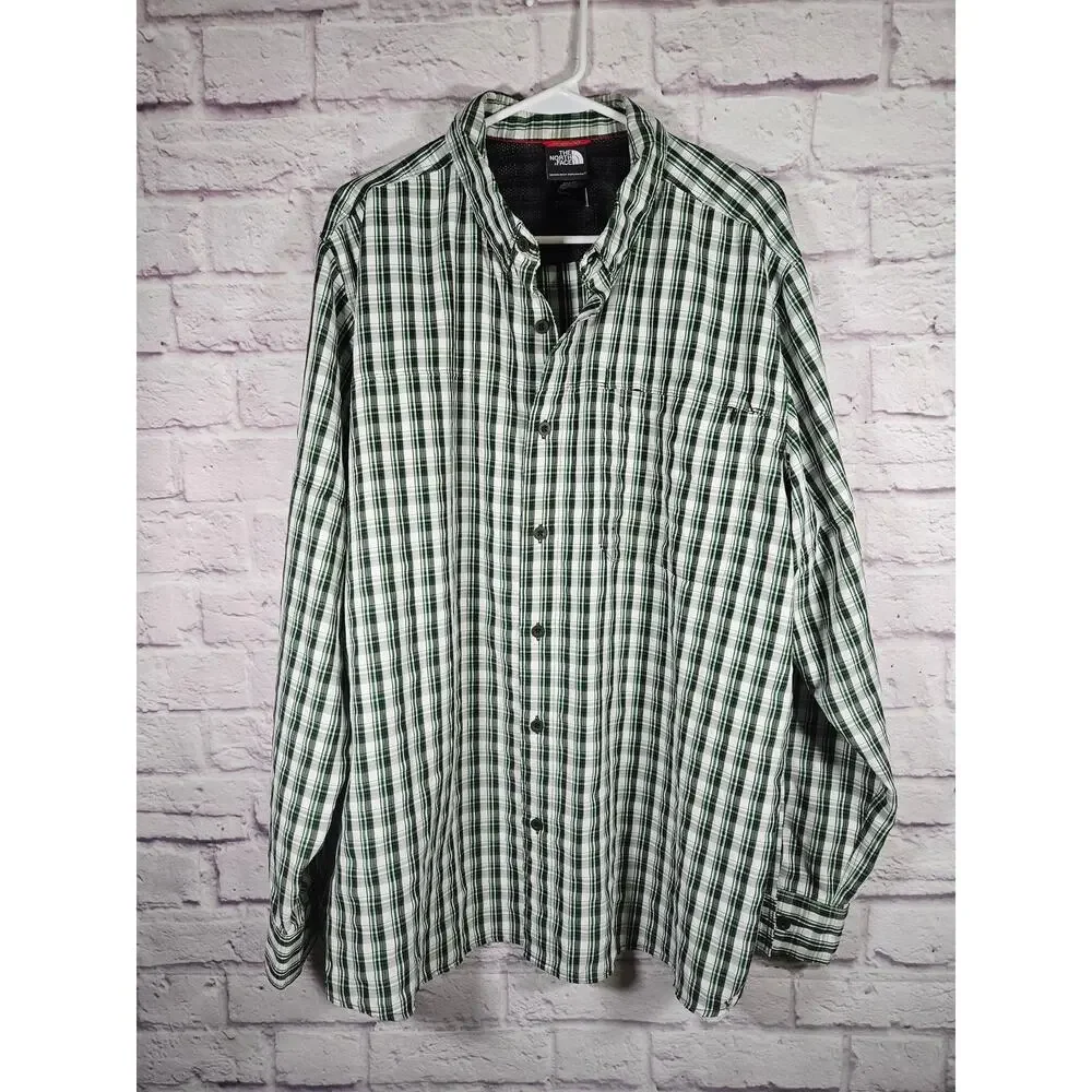 The North Face Men's XL‎ Button Down Shirt Green Black White Plaid